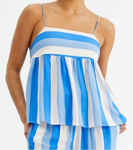 Blue Stripe Print Strappy Top, Size XS