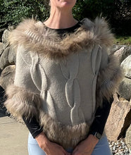 Load image into Gallery viewer, Linda Richards, Sweater/Poncho with fur-trimmed hood
