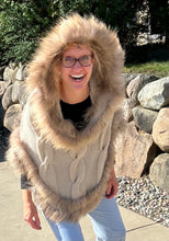 Load image into Gallery viewer, Linda Richards, Sweater/Poncho with fur-trimmed hood
