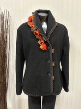 Load image into Gallery viewer, Black wool jacket with ribbon roses
