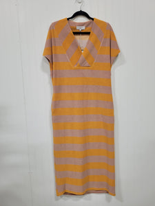 Orange and Beige Striped Terry Dress