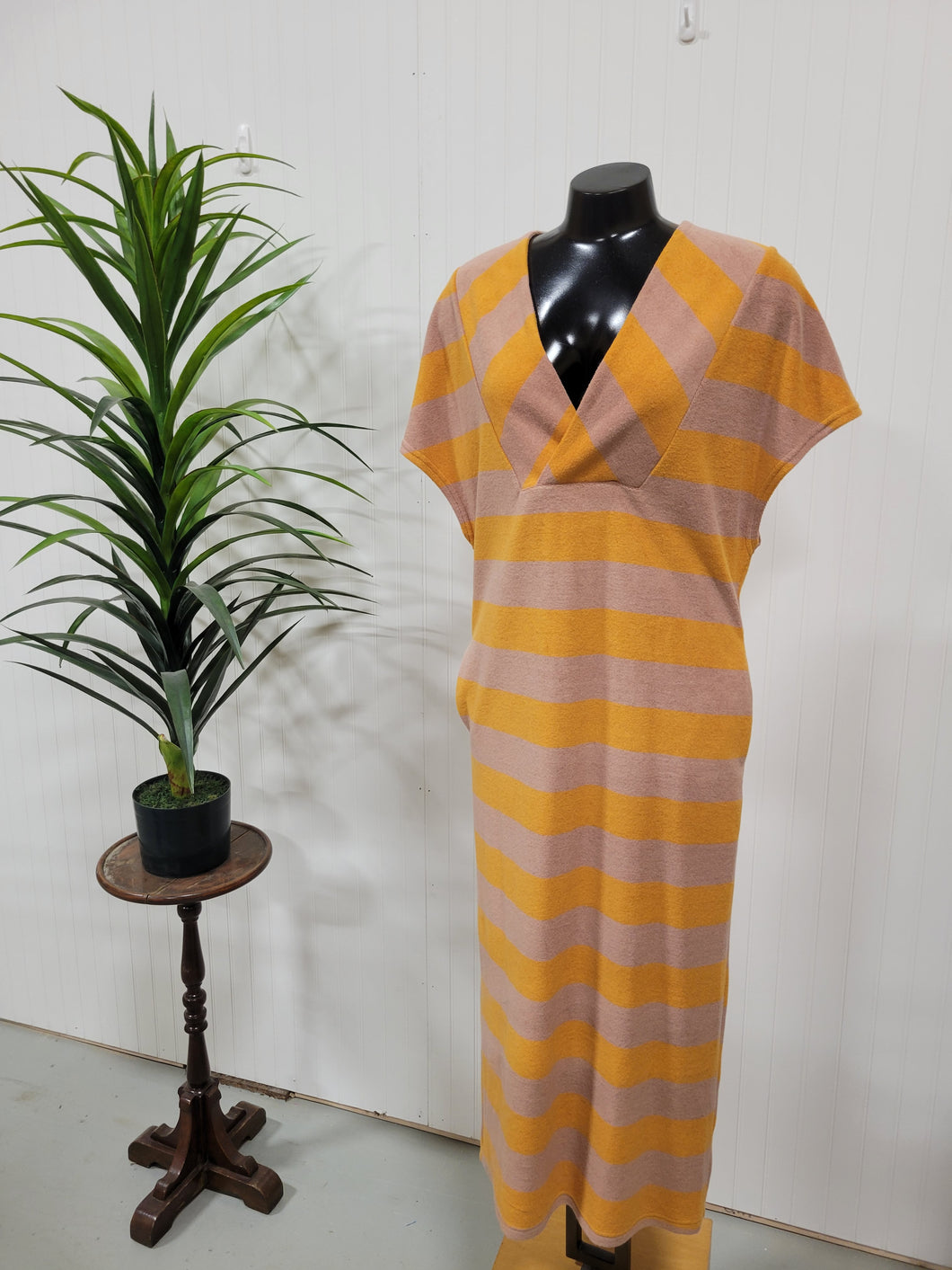 Orange and Beige Striped Terry Dress